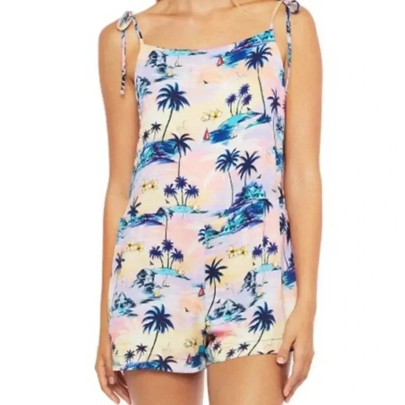 Hobie Pants - Hobie Pink & Blue Palm Tree Island Dream Romper